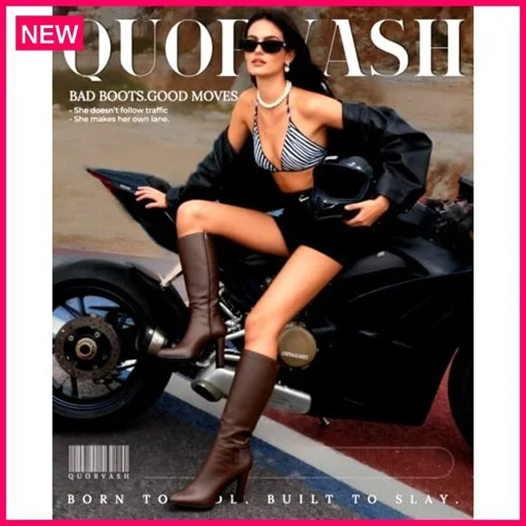 Knee High Faux Leather Boots with Block Heel and Side Zipper